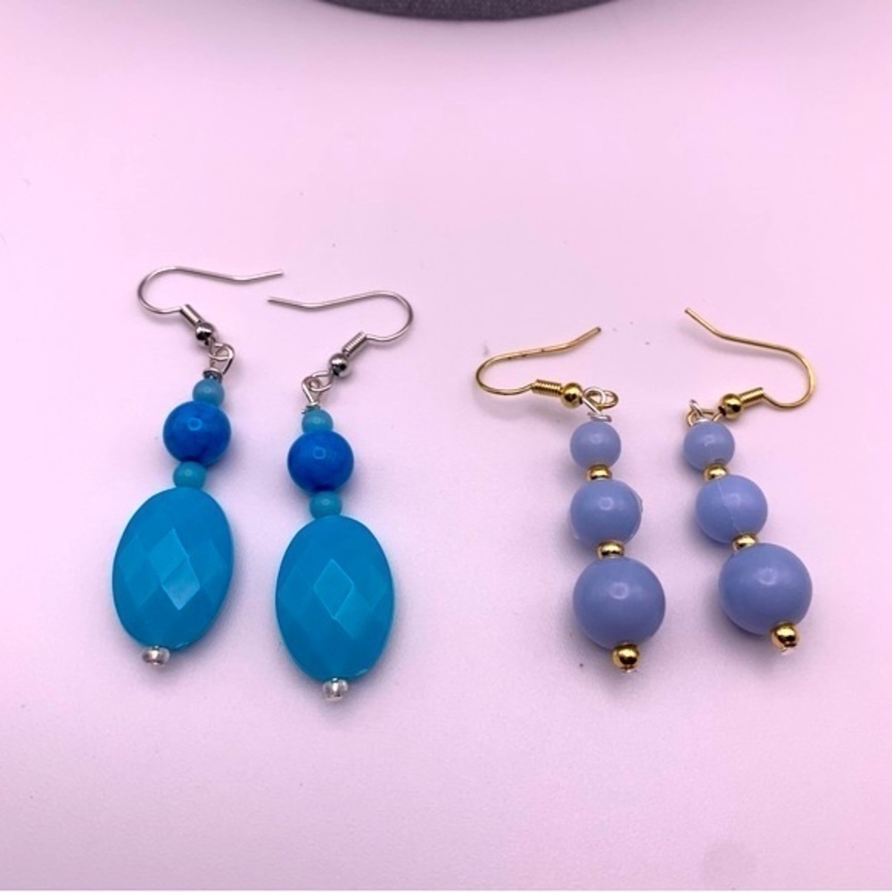 Set of Two NWOT Blue and Purple Classic Long Beaded Dangle Earrings